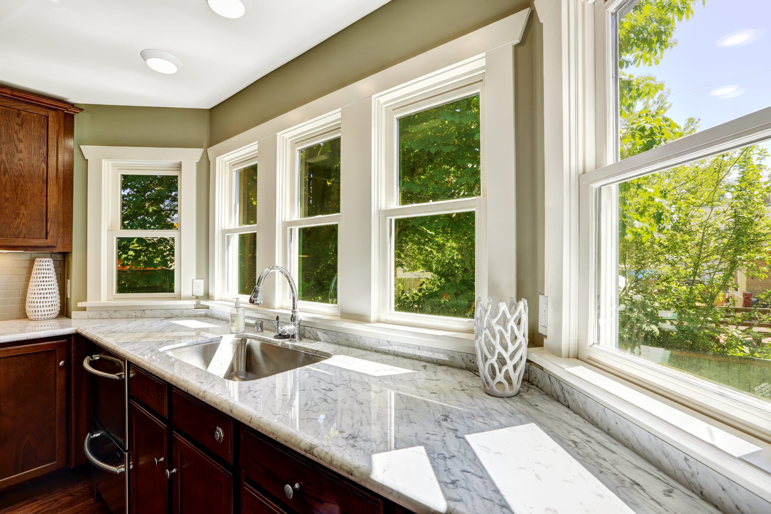 Kitchen cabinet with marble top and sink