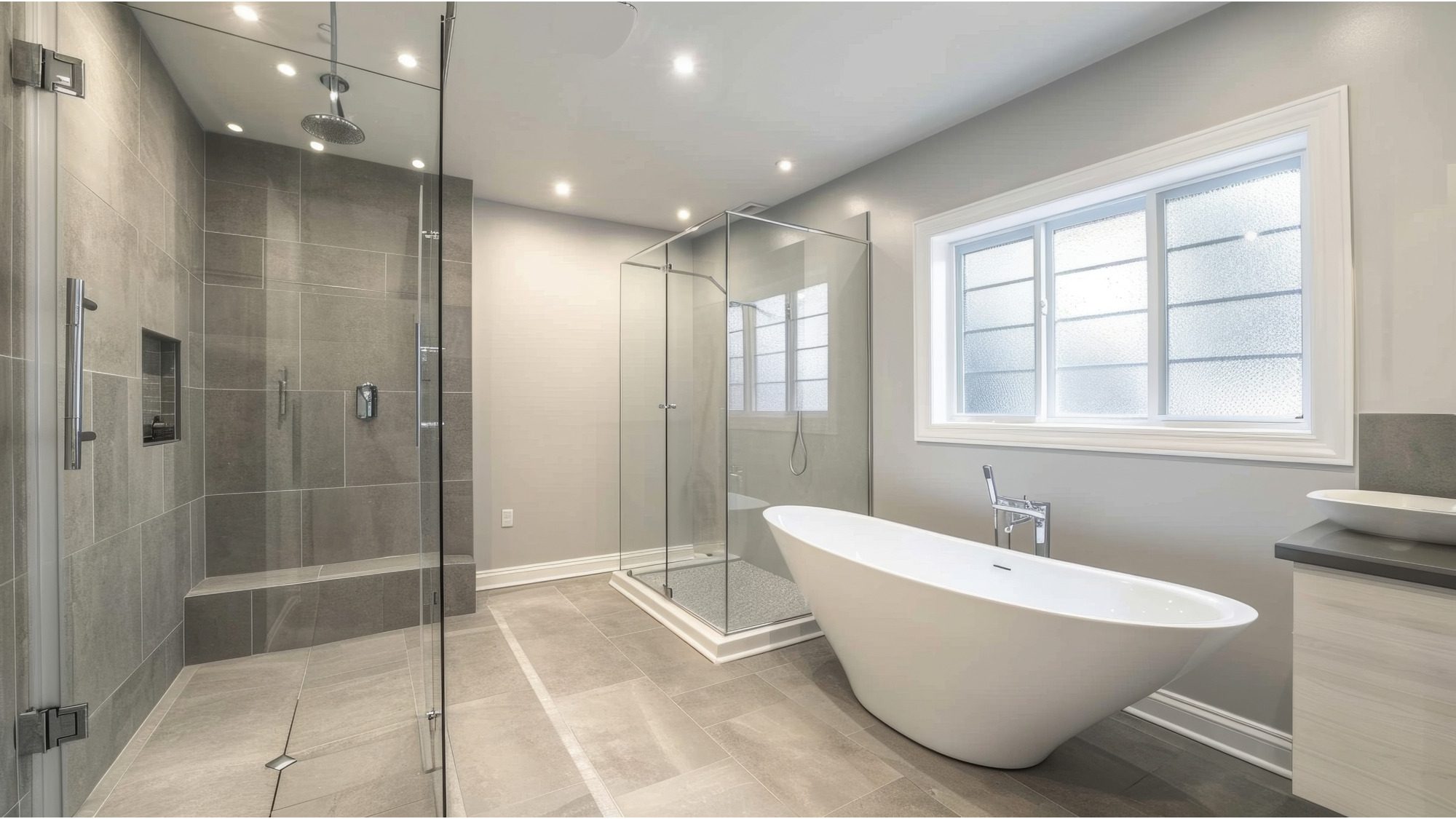 Modern bathroom with glass shower door